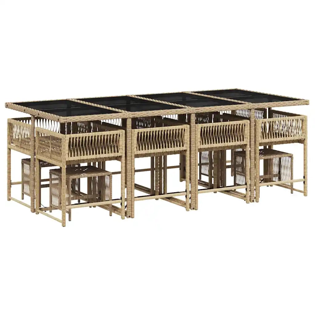 Set Pranzo da Giardino 13 pz con Cuscini Beige Misto Polyrattan