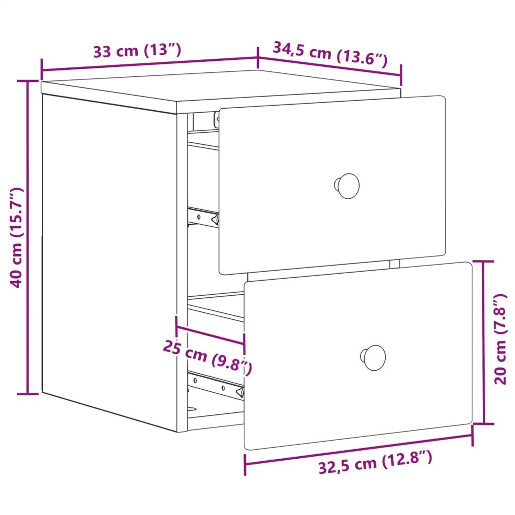 Mobiletto da notte a muro Legno antico 34,5 x 33 x 40 cm 899161