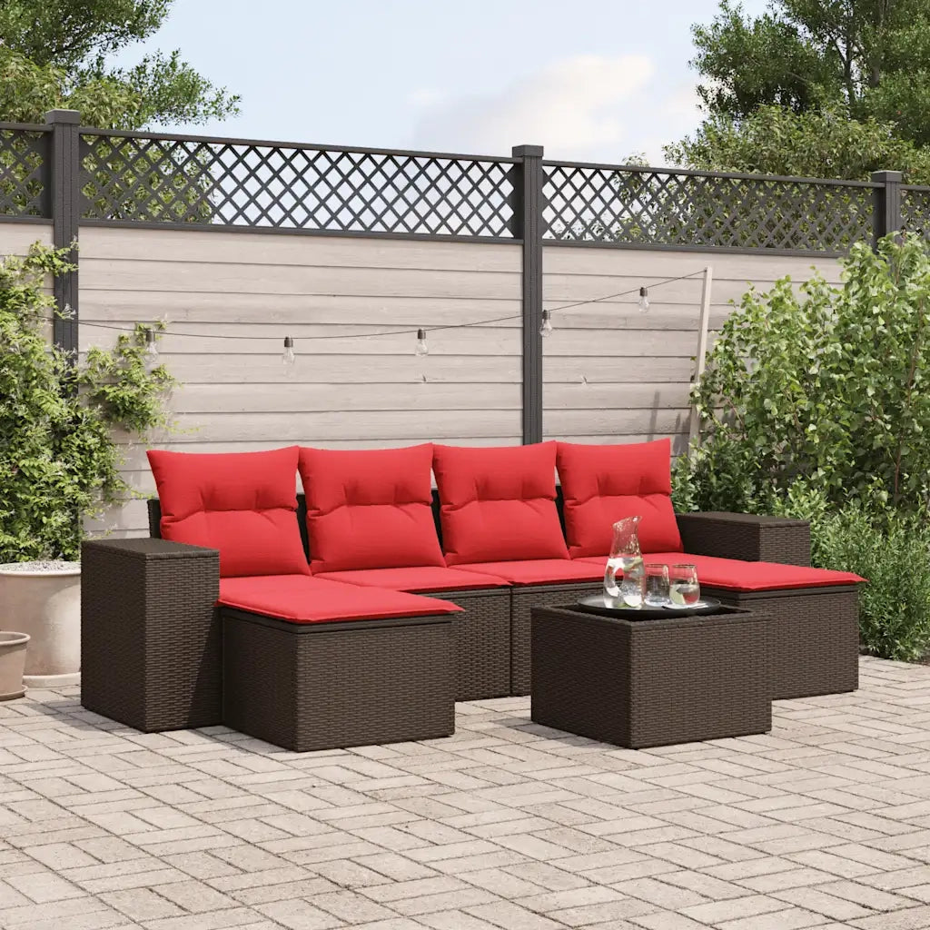 Set Divani da Giardino 7 pz con Cuscini Marrone in Polyrattan 3222933