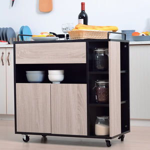 Mobiletto Carrello da Cucina con Cassetti in Legno Rovere e Nero 76.5x40x82 cm