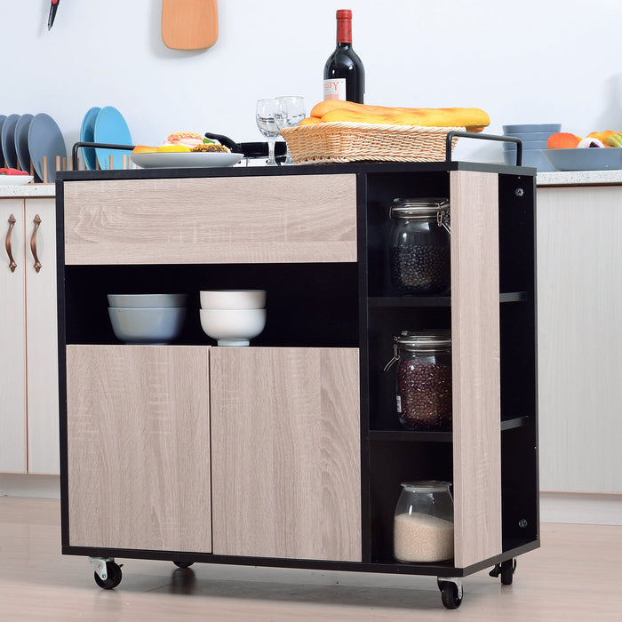 Mobiletto Carrello da Cucina con Cassetti in Legno Rovere e Nero 76.5x40x82 cm