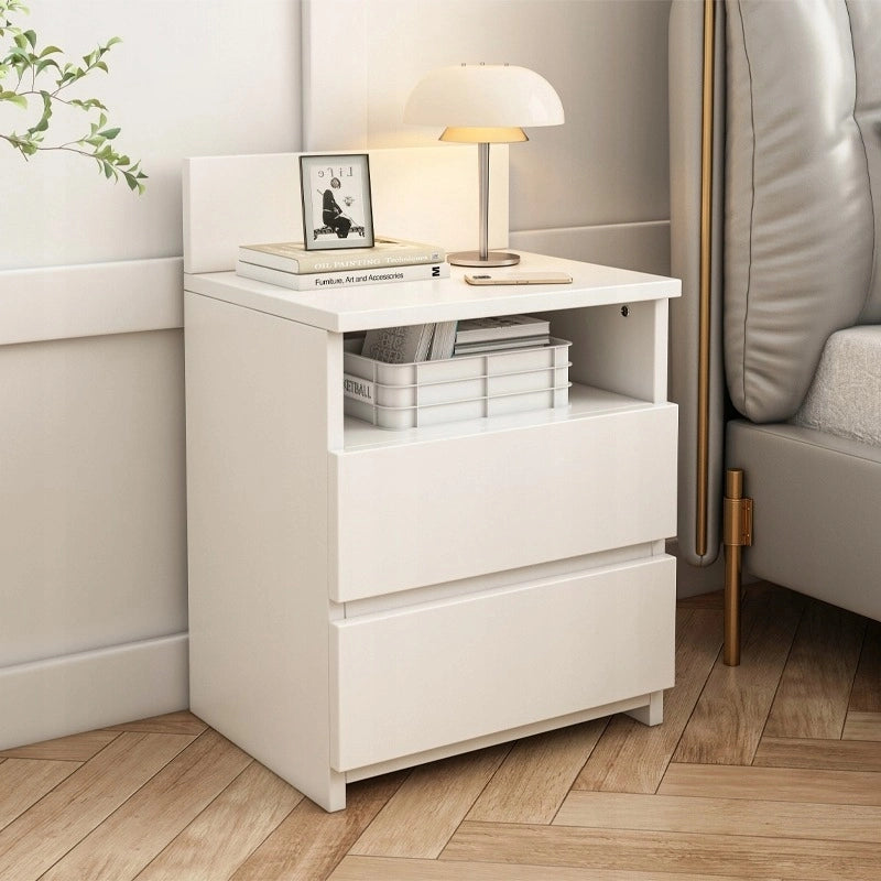 Comodino, Tavolino, 40 cm, Cassettiera per Camera da Letto, 2 Cassetti, Bianco, Loft, Moderno