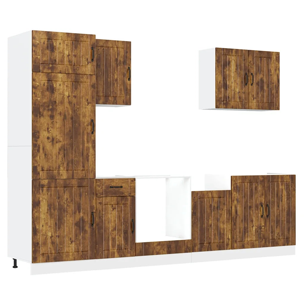 Set Mobili da Cucina 7 pz Lucca Rovere Fumo Legno Multistrato 3314776