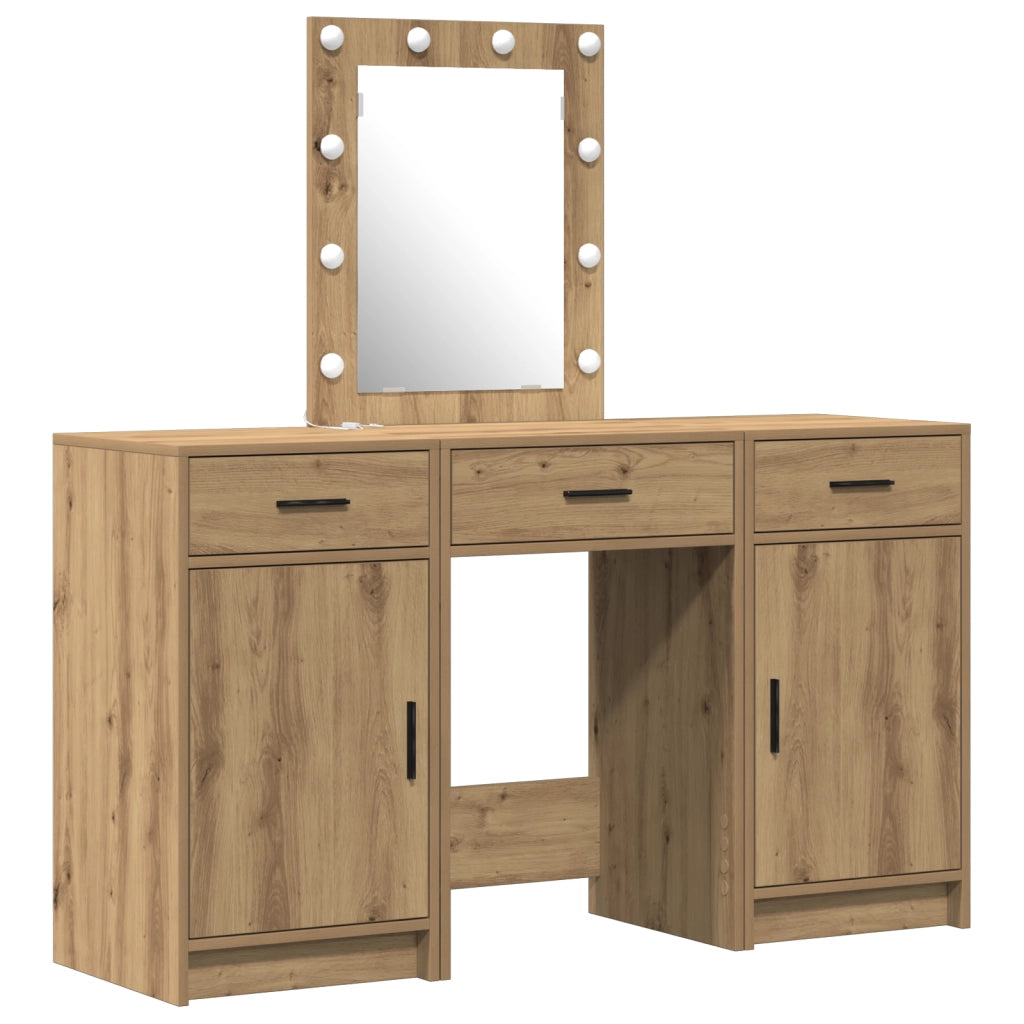 Set da Toeletta 3 Pezzi con LED in Legno Ingegnerizzato Rovere di