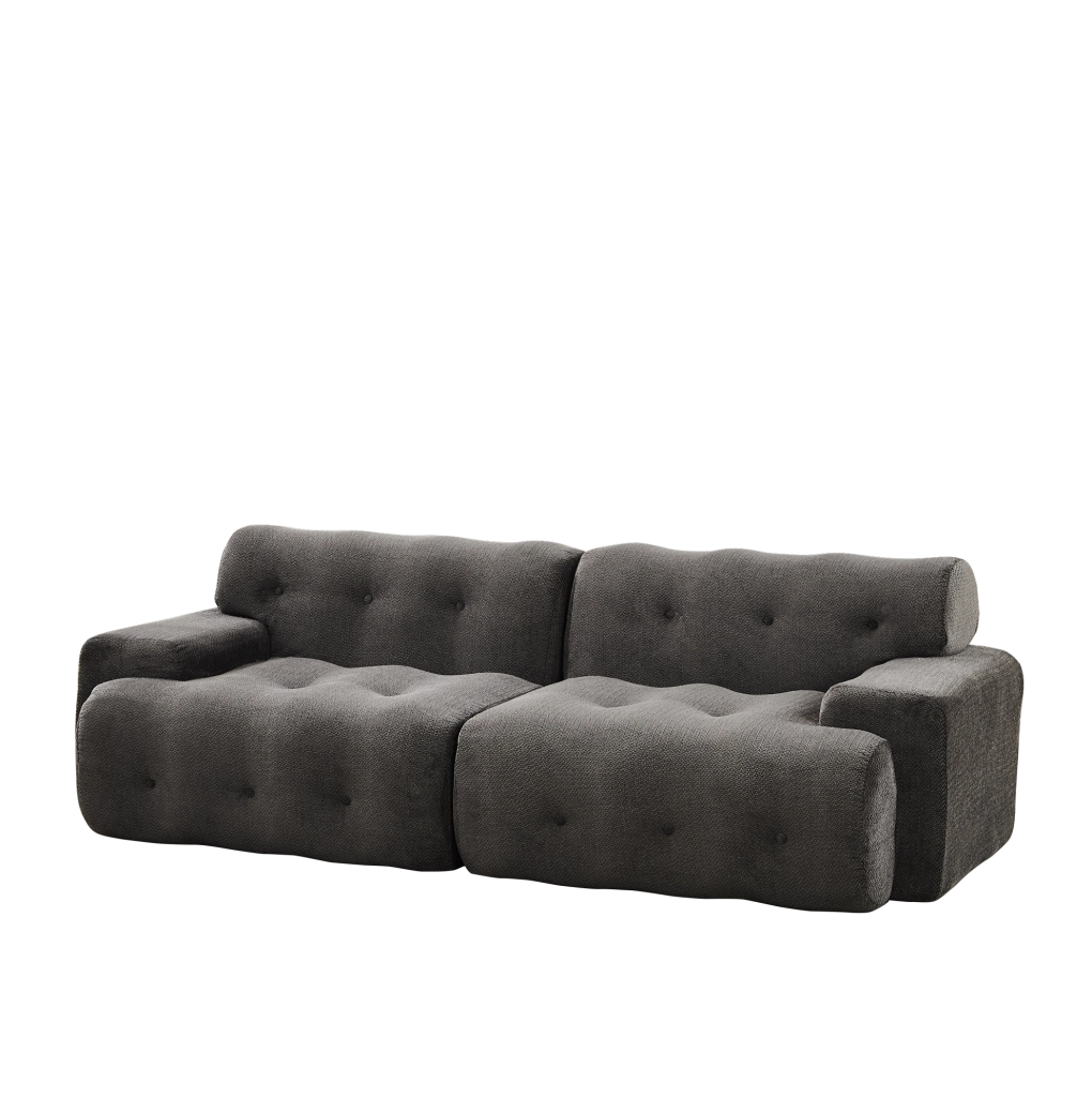 Divano a 2 posti 224 x 104 x 66 cm grigio; ampi braccioli; tessuto chenille