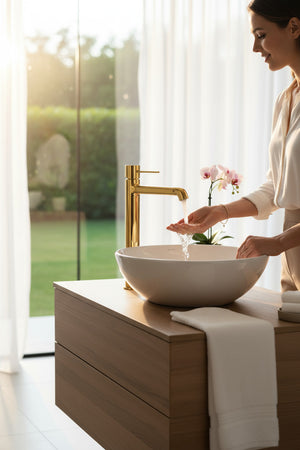 Miscelatore lavabo alto finitura oro spazzolato