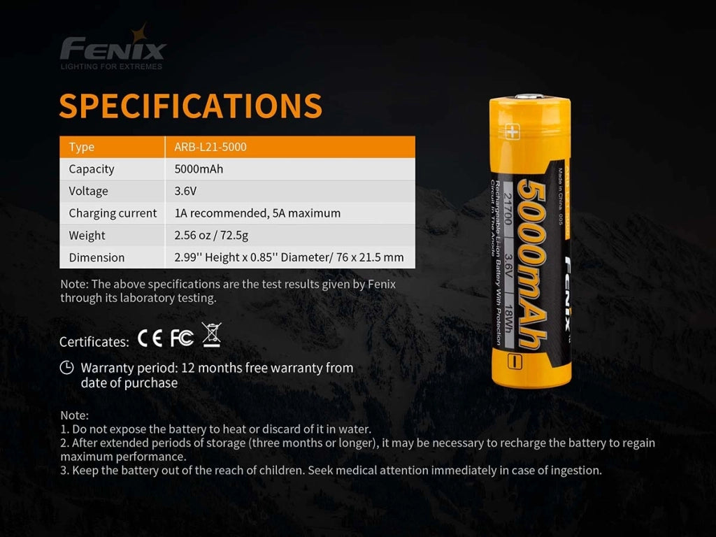 Batteria ricaricabile Li-ion 21700 FENIX ARB-L21-5000 3,7V 5000 mAh