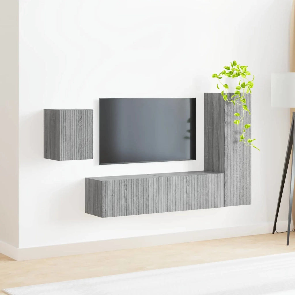 Set mobile TV 4 pz-Credenza per TV Grigio Sonoma Legno multistrato 299415