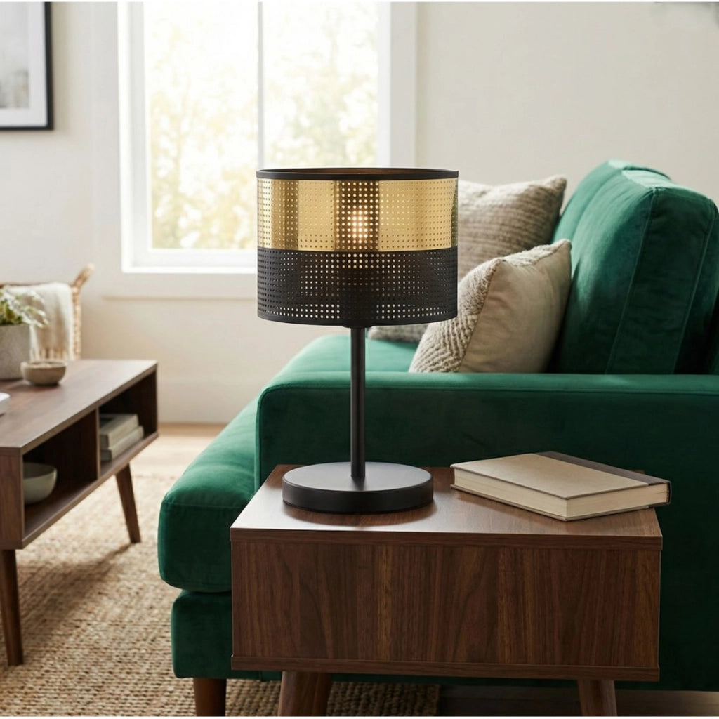 Lampada da tavolo LUX in acciaio nero opaco e oro