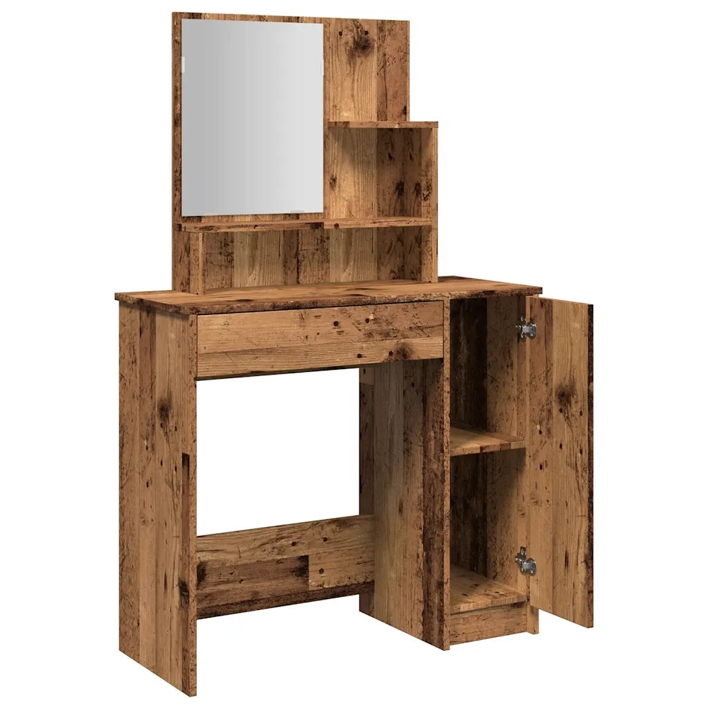 Toeletta con Specchio-Tavolo da Vanit¨¤ Legno Antico 86,5x35x136 cm