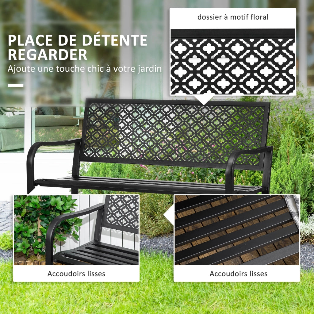 Panca da giardino ¨C Xylo ¨C acciaio nero con schienale decorativo floreale 2 posti 127x63x83 cm