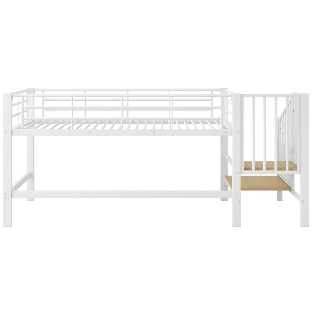Letto a soppalco 90x200 cm con scala contenitore in MDF e metallo bianco