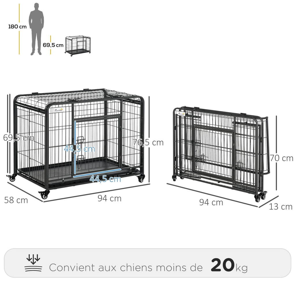Gabbia per cani pieghevole con ruote ¨C zephmum ¨C grigio nero 94x58x69.5 cm