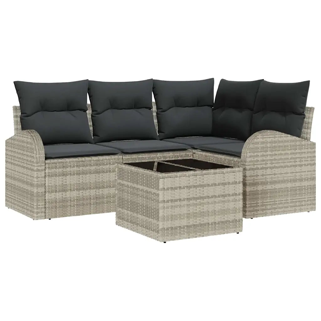 Set Divano da Giardino 5 pcs Grigio chiaro polyrattan