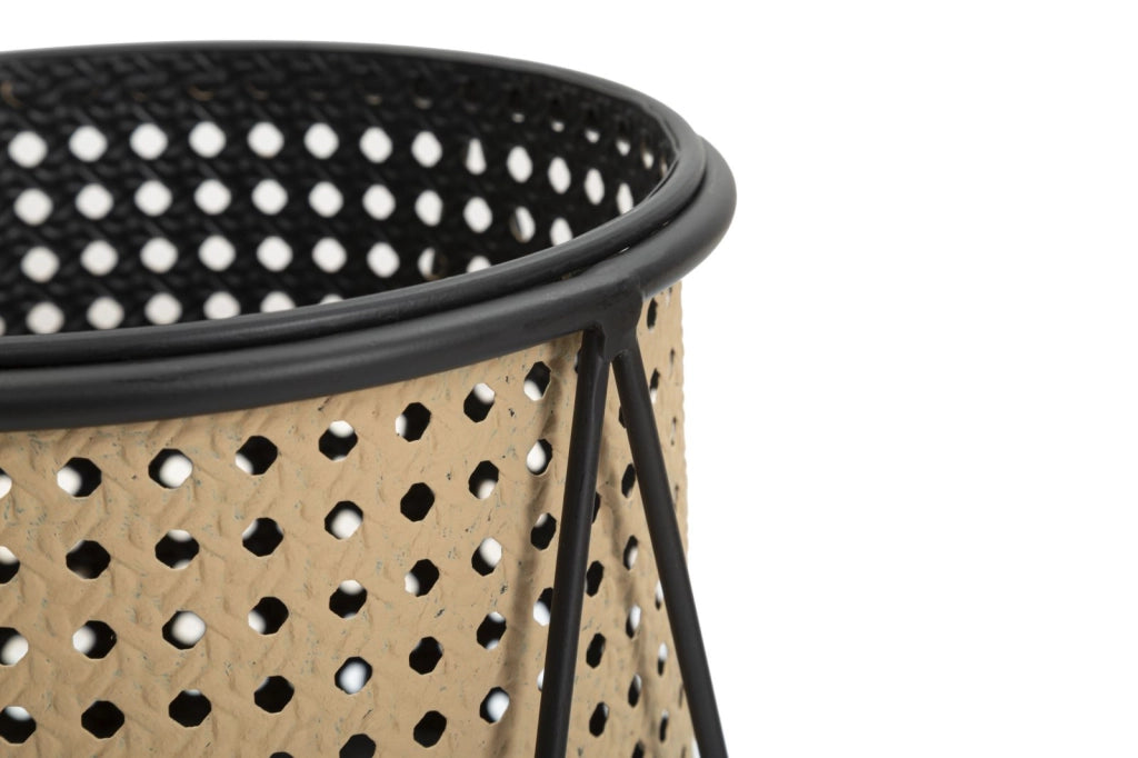 Set 2 Portavasi Ø21x40-19x22 cm in Metallo Nero e Crema