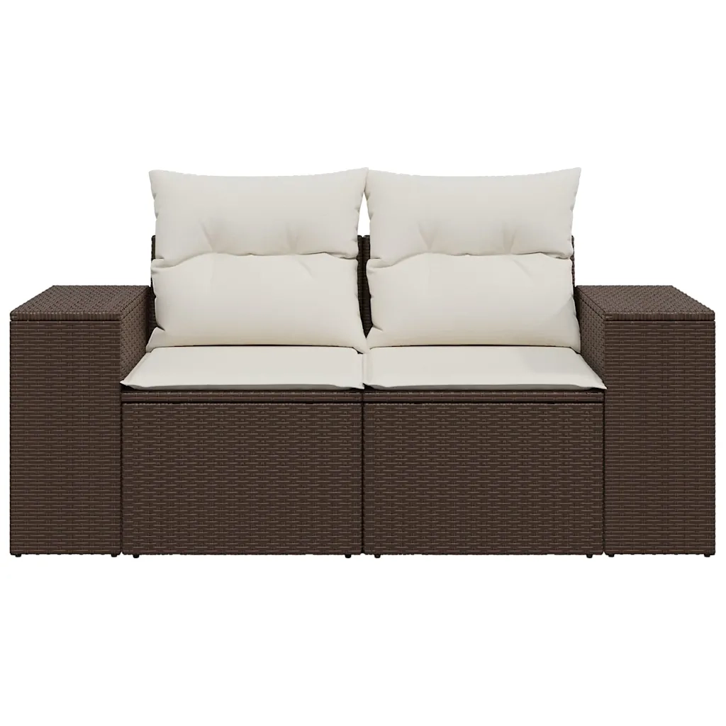 Divano da Giardino a 2 Posti con Cuscini in Polyrattan Marrone