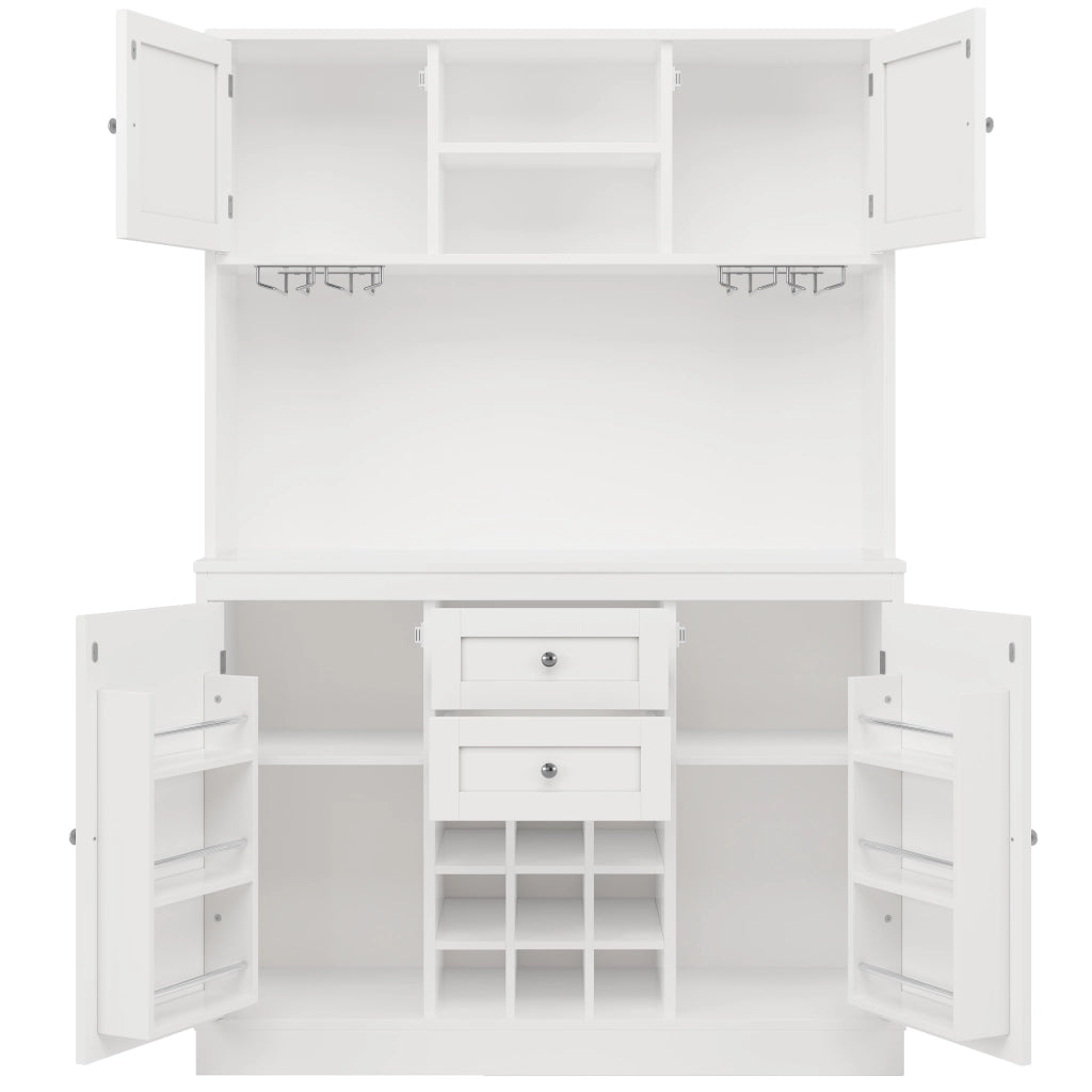 Credenza da Cucina Alta con 4 Ante; 2 Cassetti; Ripiani Regolabili e Portabottiglie; in MDF; 120x40x188 cm; Bianco