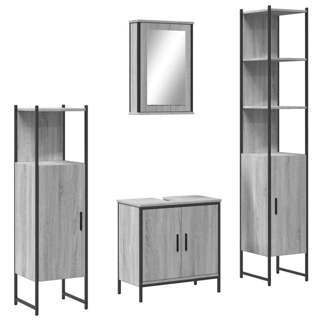 Set Mobili da Bagno | Armadio da bagno 4 pz Grigio Sonoma in Legno Multistrato