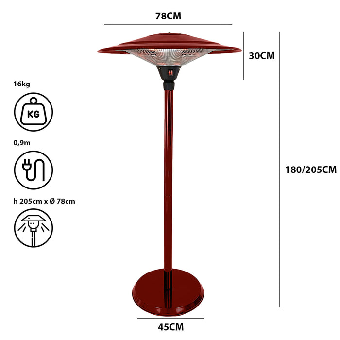 Stufa Elettrica Fungo Riscaldante Infrarossi Saturno Esterno-Interno Regolabile Bordeaux