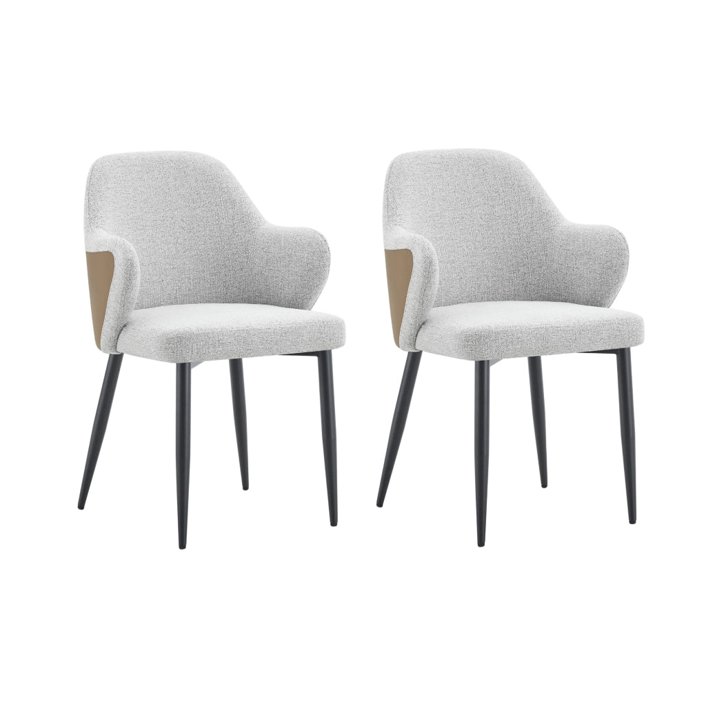 Set di 2 sedie da pranzo 63x56.5x57.5 cm con schienale avvolgente in tessuto e metallo grigio chiaro