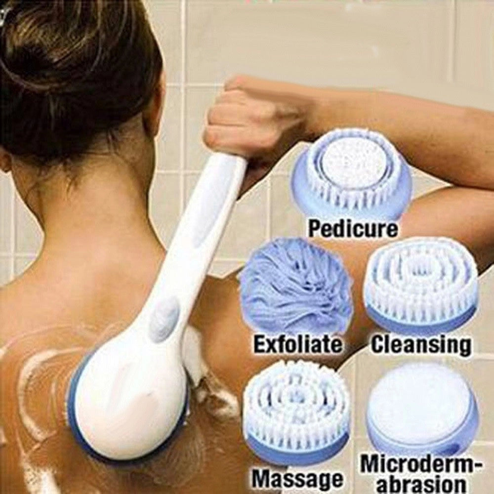 Trade Shop - Spazzola Corpo Elettrica Spin Spa Doccia 5 In 1 Massaggio Schiena Pomice Spugna -