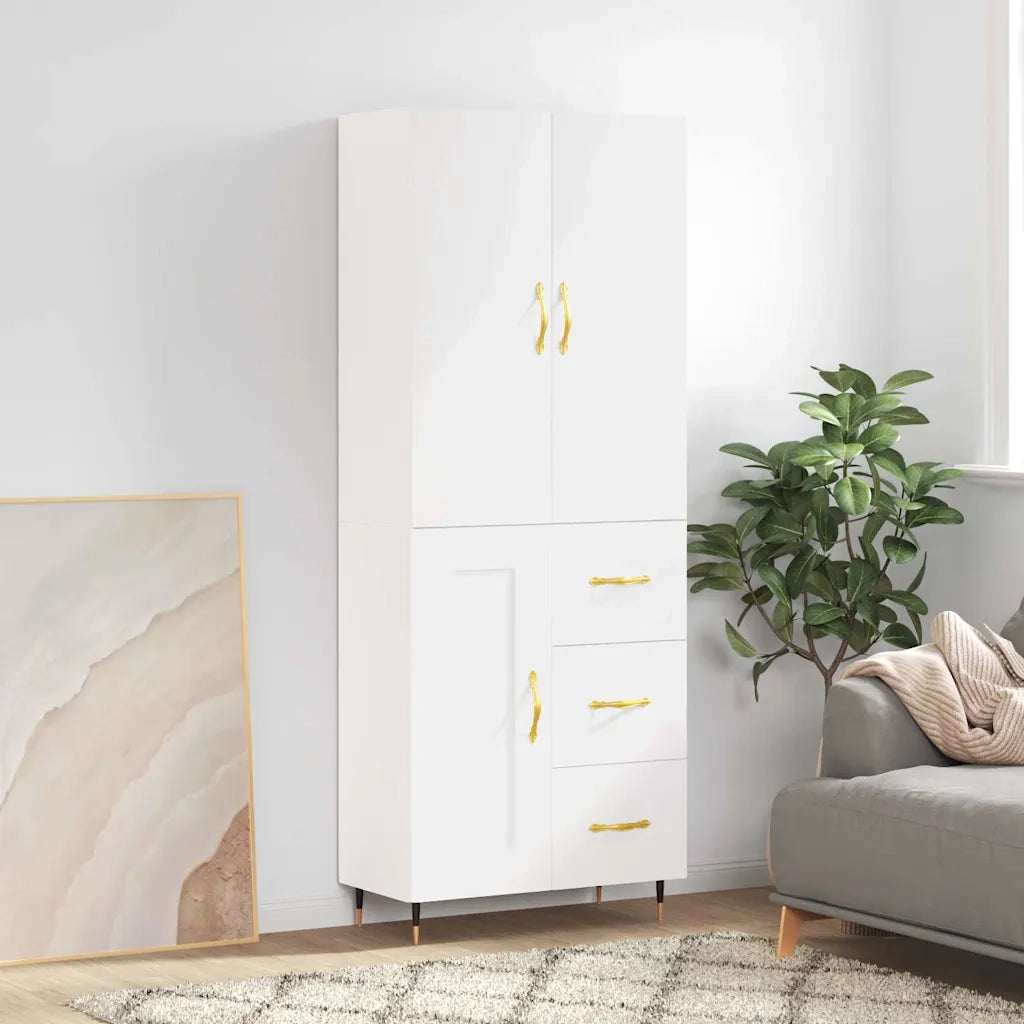 Credenza-Buffet-Armadio da cucina Bianca 69,5x34x180 cm in Legno Multistrato 518462