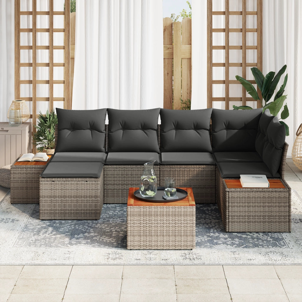Set divano da giardino  7 pezzi con cuscini Grigio Polyrattan Acacia