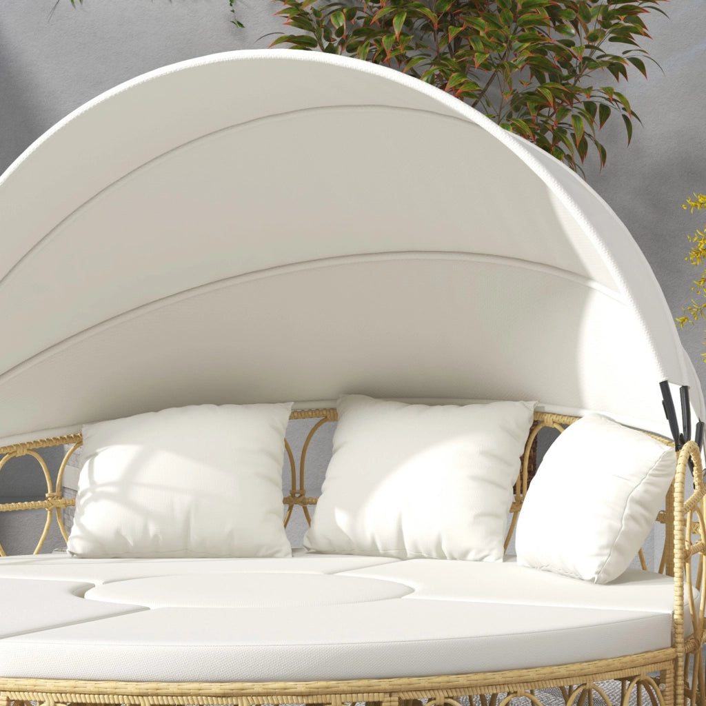 Set salottino da giardino 4 pezzi in rattan con tetto apribile; bianco crema