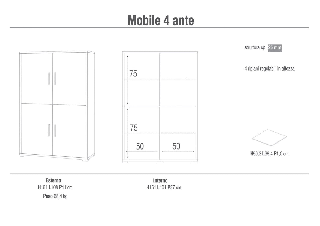 Mobile con 4 Ante 108x161x41 cm Cemento
