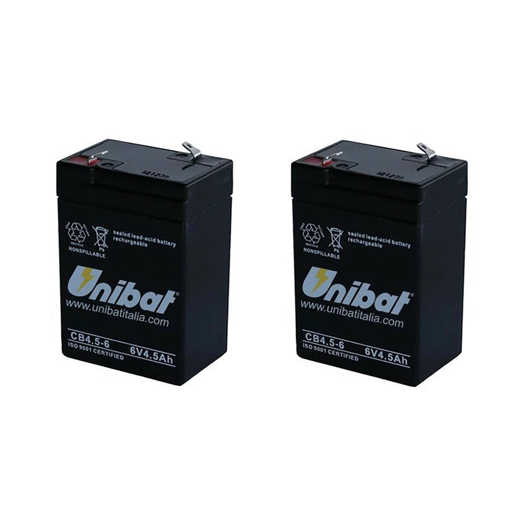 Multipack da 2 batterie al piombo 6 volt 4,5ah ricaricabili per lampade d'emergenza tampone