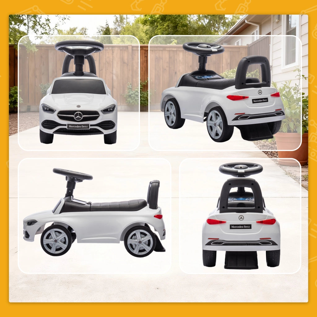 Macchina per Bambini Cavalcabile 65x28x39 cm Licenza Mercedes Benz Clacson e Spazio Portaoggetti Bianco