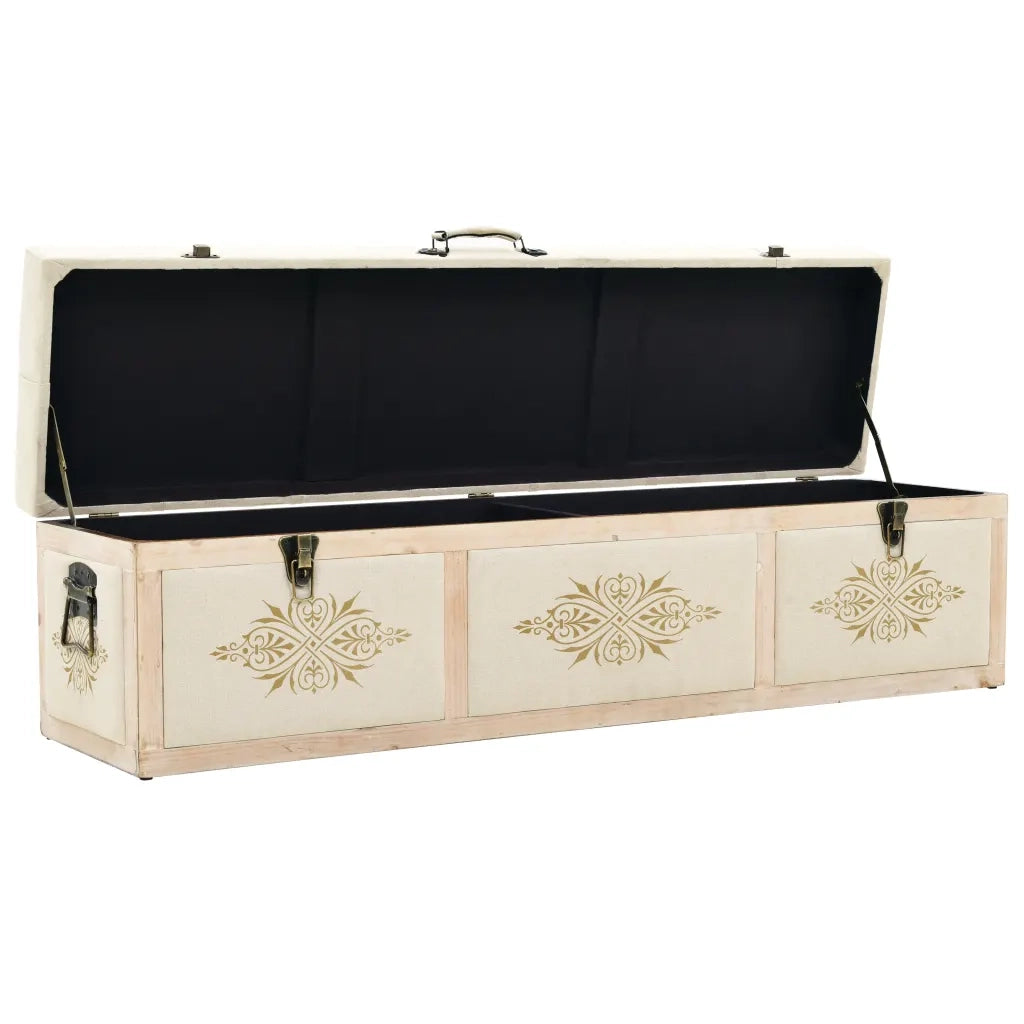 Panca Contenitore 110 cm Crema in Abete Massello e Tessuto