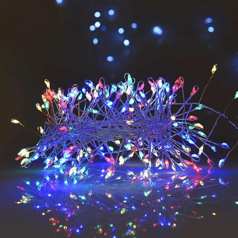 CATENA LUMINOSA NATALIZIA MULTICOLORE A BATTERIA CON 200 MICRO LED SU CAVO DI RAME DA 2 METRI - EFFETTO RAMO IDEALE PER INTERNI ED ESTERNI