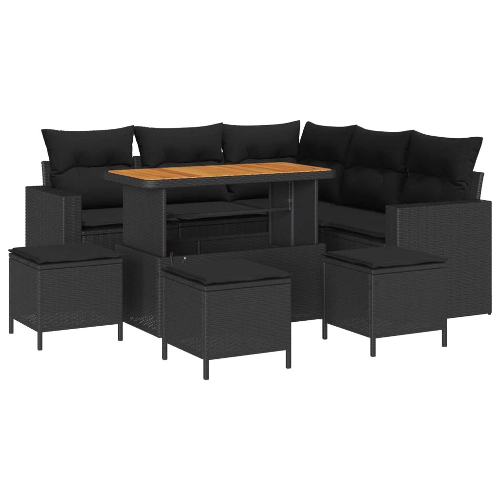 Set Divano da Giardino con cuscino 10 pcs Nero polyrattan