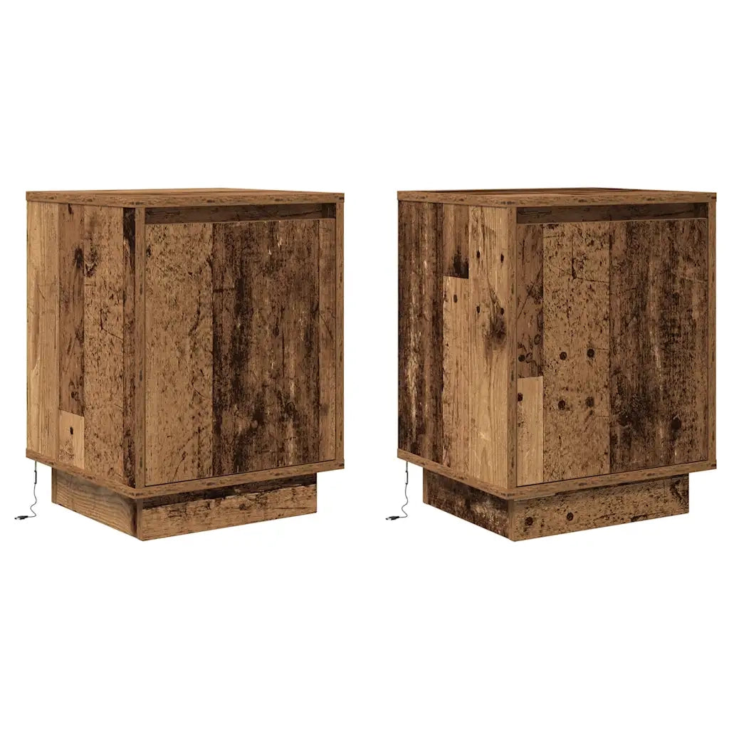 Comodini con Luci a LED 2 pz-Set di 2 Tavolino da notte Legno Antico 38x34x50 cm 745277