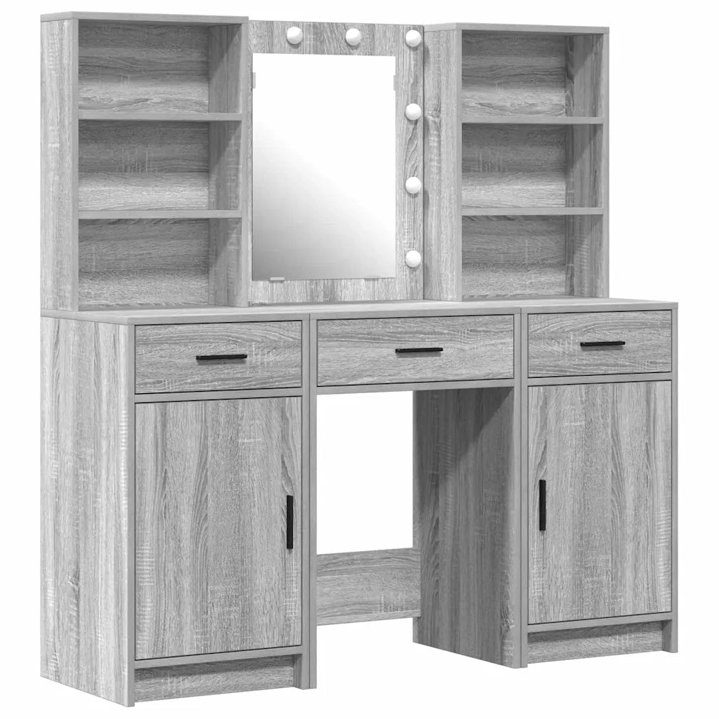 Set da tavolo da trucco con LED con porta 3 pcs Grigio Sonoma 3334295