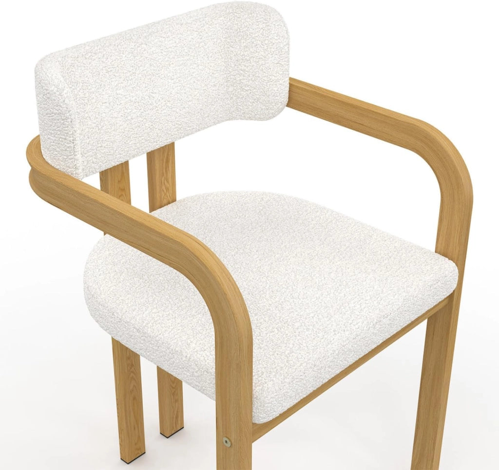 Set di 2 sedie da pranzo e poltroncine da tavolo ESMA in metallo effetto legno e tessuto bouclette con braccioli