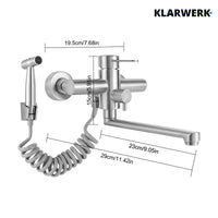MASSIMO | Miscelatore Catering a parete Argento|Rubinetto cucina professionale in acciaio inox con doccetta|Beccuccio piatto da parete per ristorante