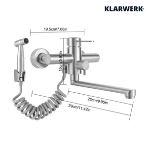MASSIMO | Miscelatore Catering a parete Argento|Rubinetto cucina professionale in acciaio inox con doccetta|Beccuccio piatto da parete per ristorante
