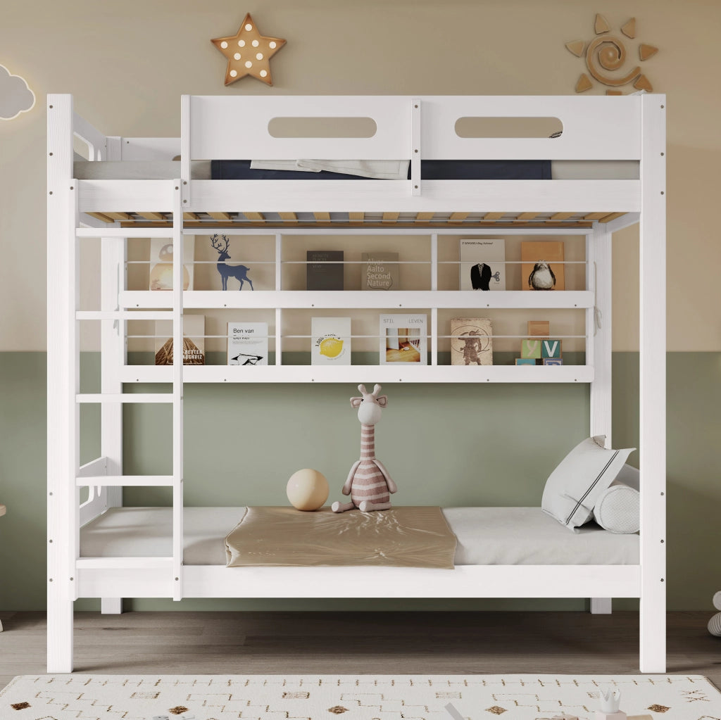 Letto a castello 90x200 cm con scala e ripiani