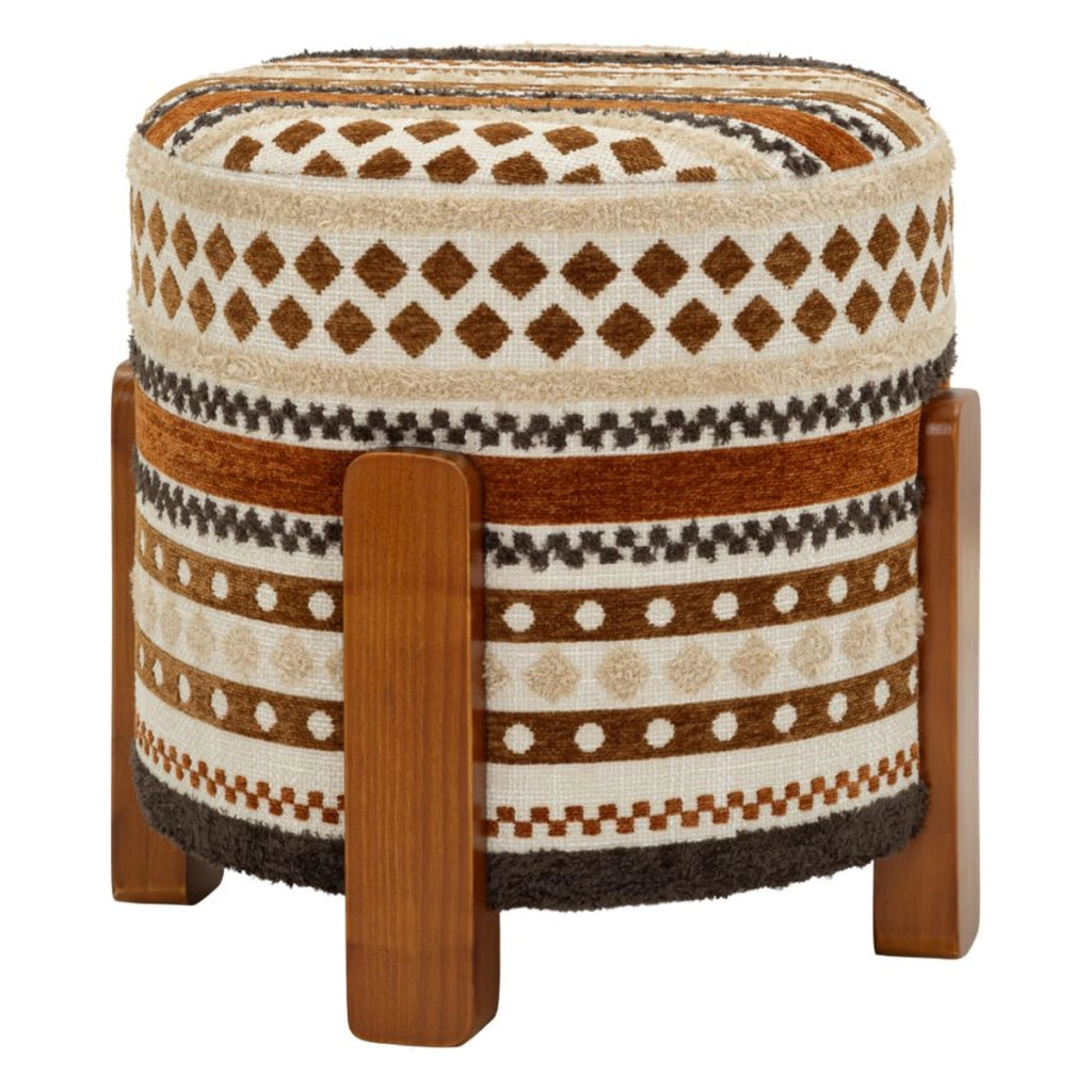 Pouf etnico con fantasia nei toni del marrone e beige