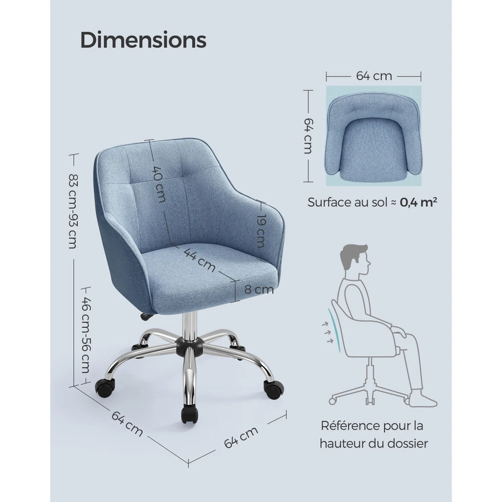Sedia da ufficio sedia girevole seduta comoda ed ergonomica altezza regolabile portata 120 kg struttura in acciaio tessuto effetto lino blu 12_0005884