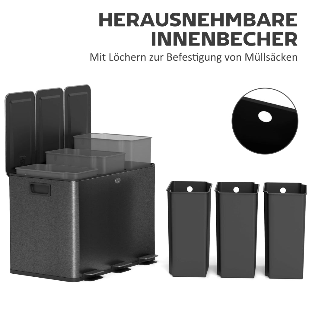 Pattumiera con 3 scomparti da 20L ¨C Xylo ¨C coperchio deodorante, chiusura soft-close, nero