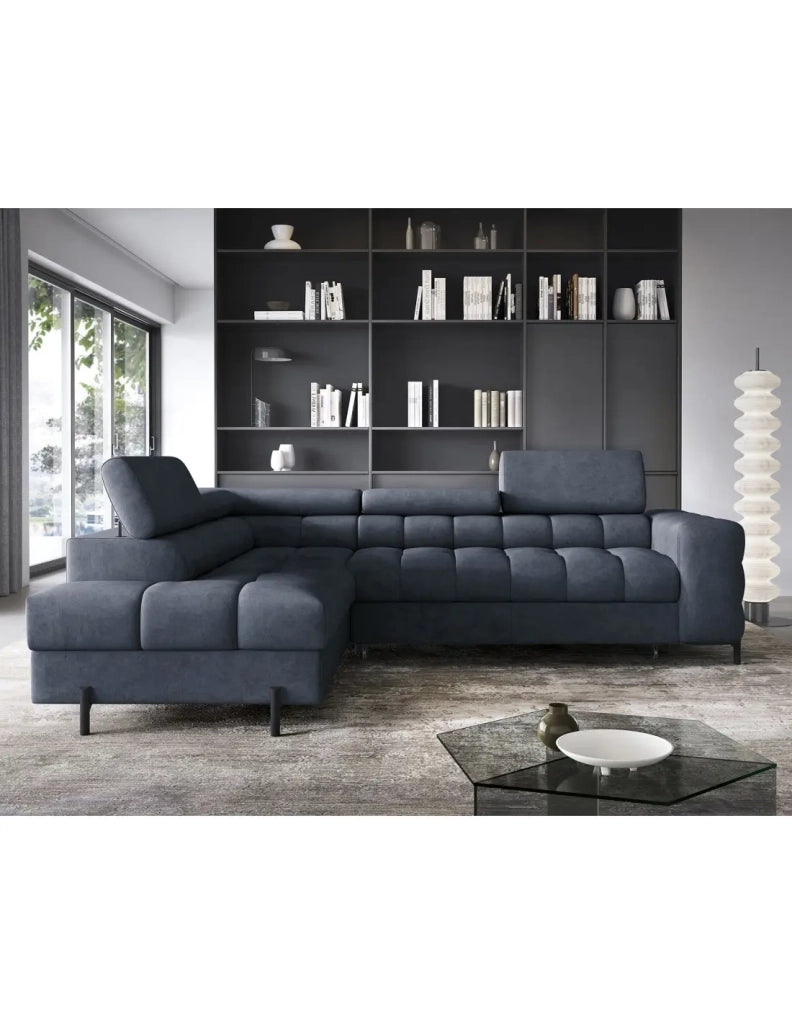 Divano angolare sinistro convertibile Blu scuro 5 posti FERRUM grande formato 276x93x200cm