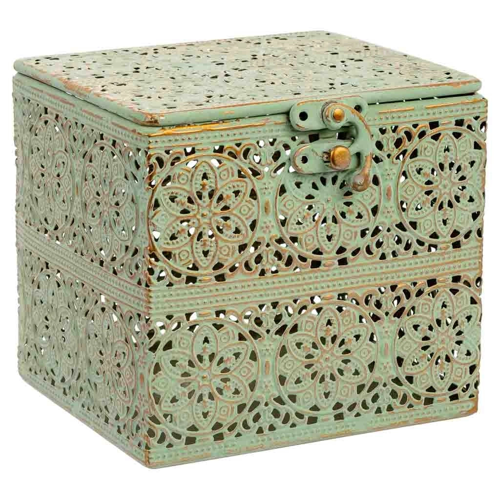 Scatola in metallo verde 12.5x12.5x11.5h cmh cm