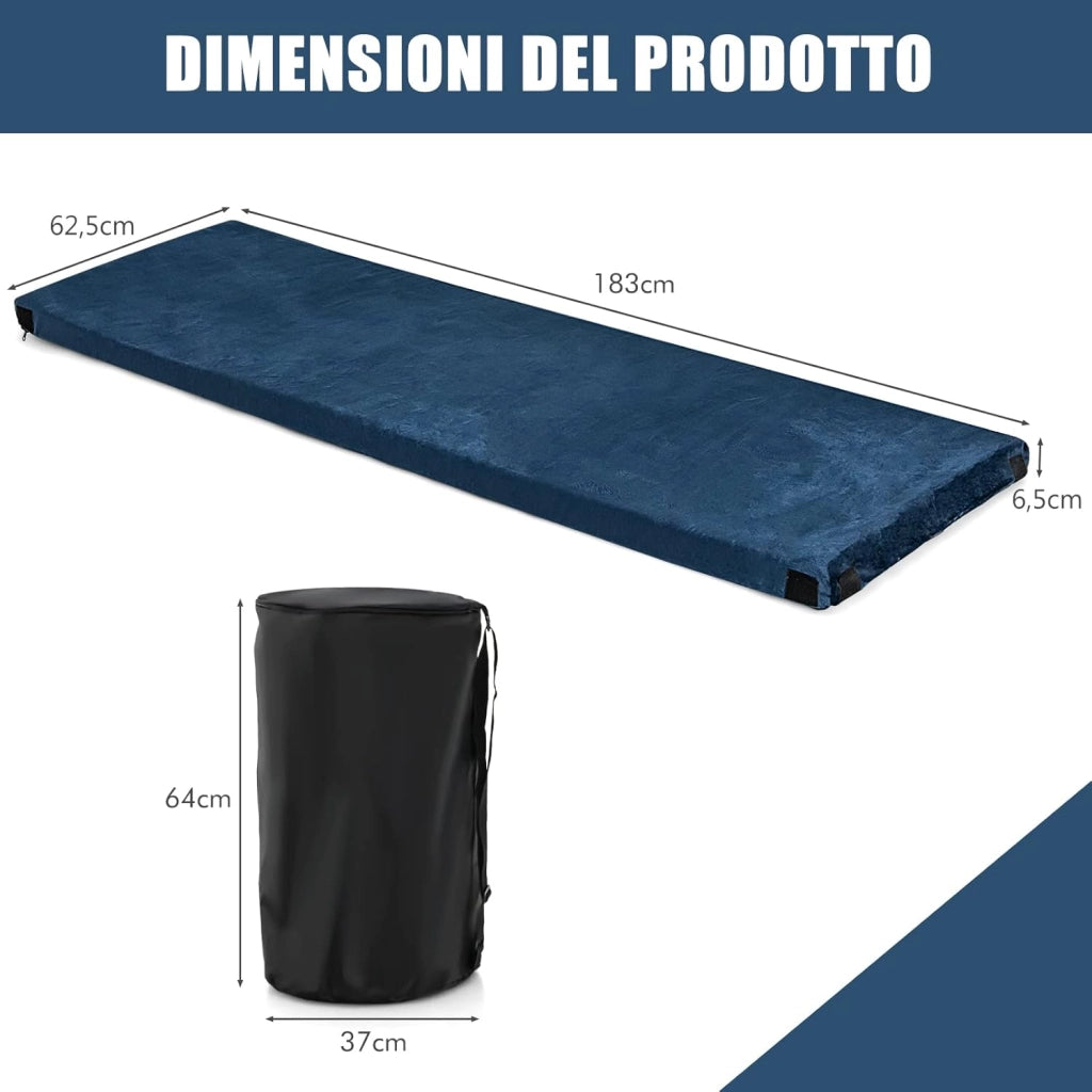 Materasso da Campeggio Impermeabile in Memory Foam, Materassino Portatile con Borsa di Trasporto, Base Antiscivolo, Componibile ed Ergonomico, 183 x 62,5 x 6,5cm