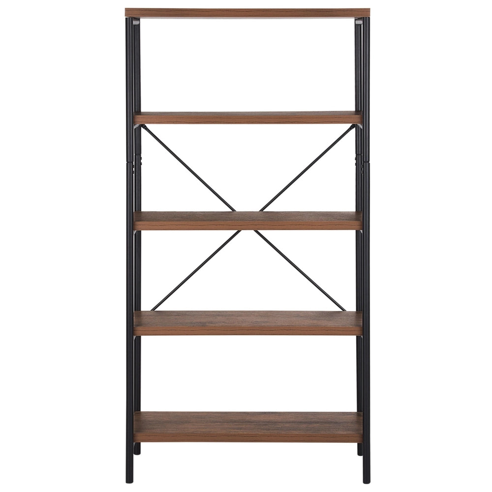 Libreria a 4 ripiani aperta industriale in legno scuro con struttura in metallo Nero Brisbane