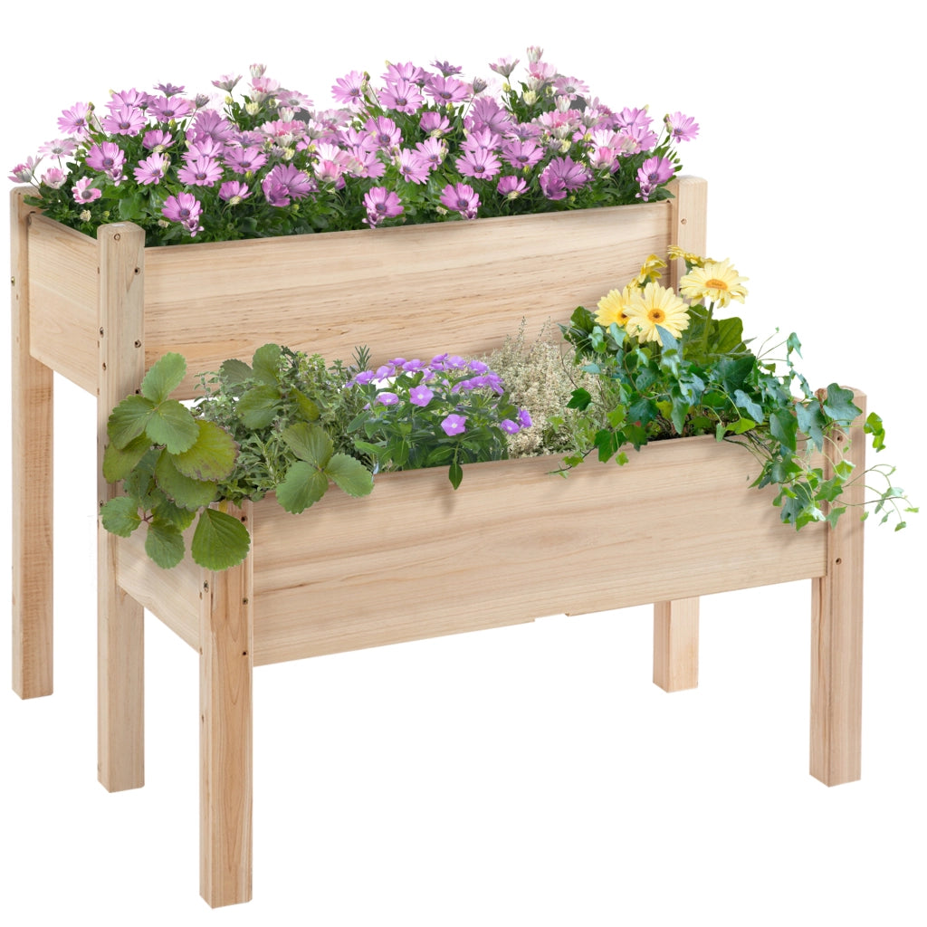 Tavolo da Coltivazione 2 Livelli per Orto Urbano ¨C zephmum ¨C 86x85x72 cm Legno Naturale