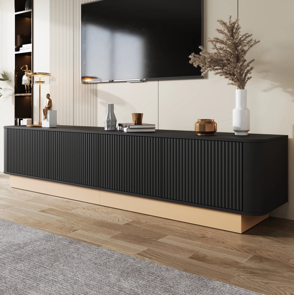 Mobile TV 200x40x47,5 cm nero in MDF, 4 ante con ripiani regolabili