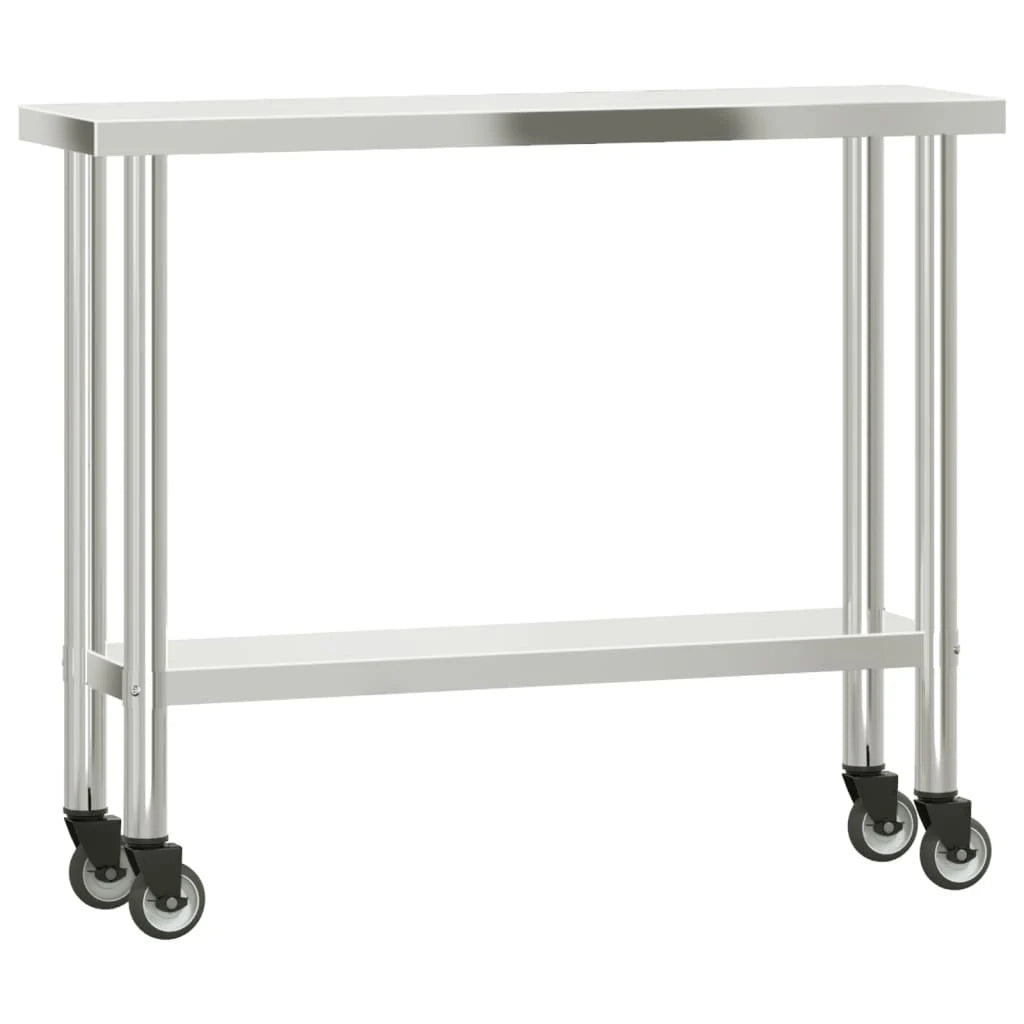 Tavolo da lavoro professionale da cucina con ruote 110 x 30 x 85 cm acciaio inox 02_0045413